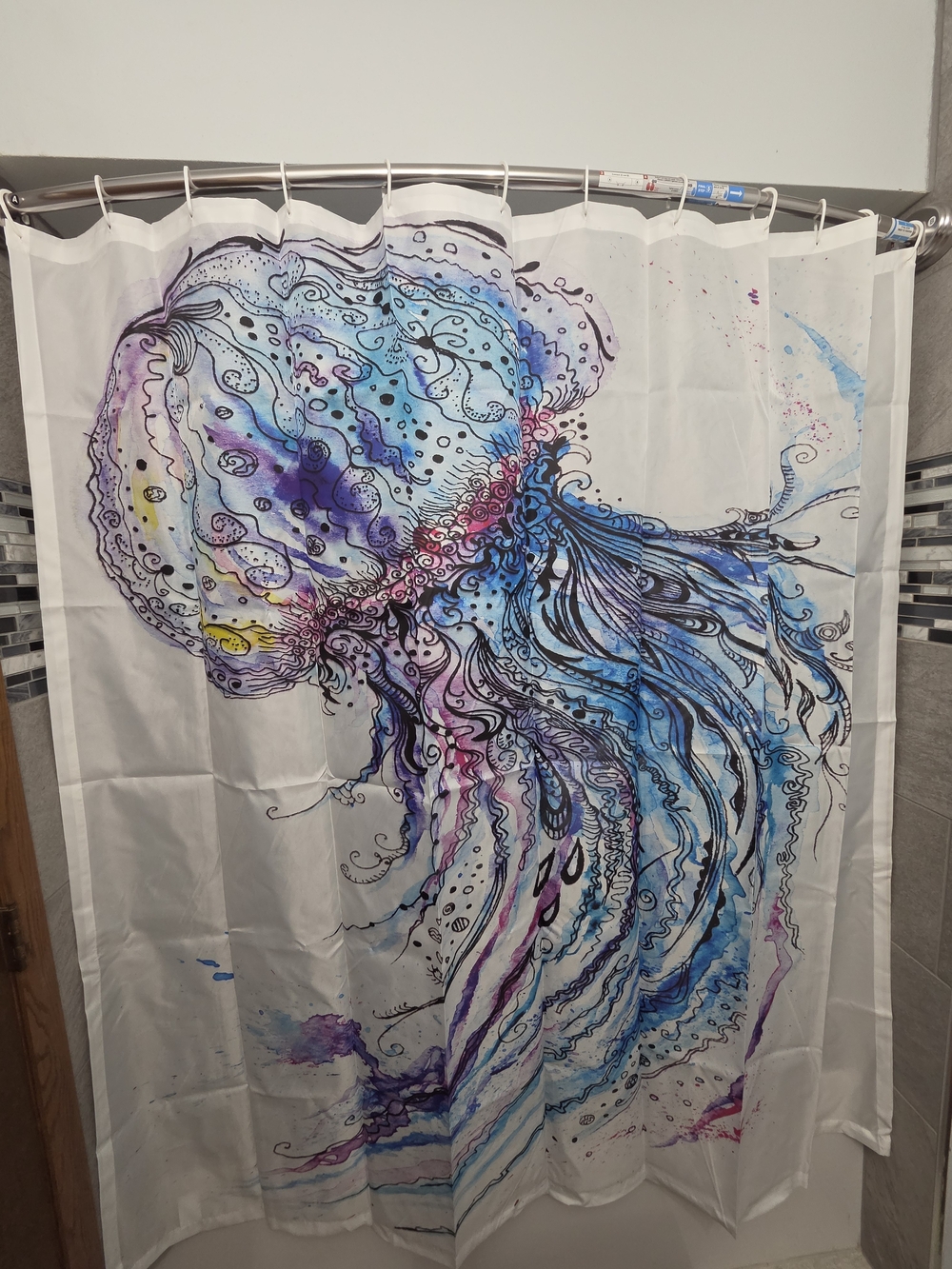 Watercolor Jellyfish Water Resistant Fabric Shower Curtain